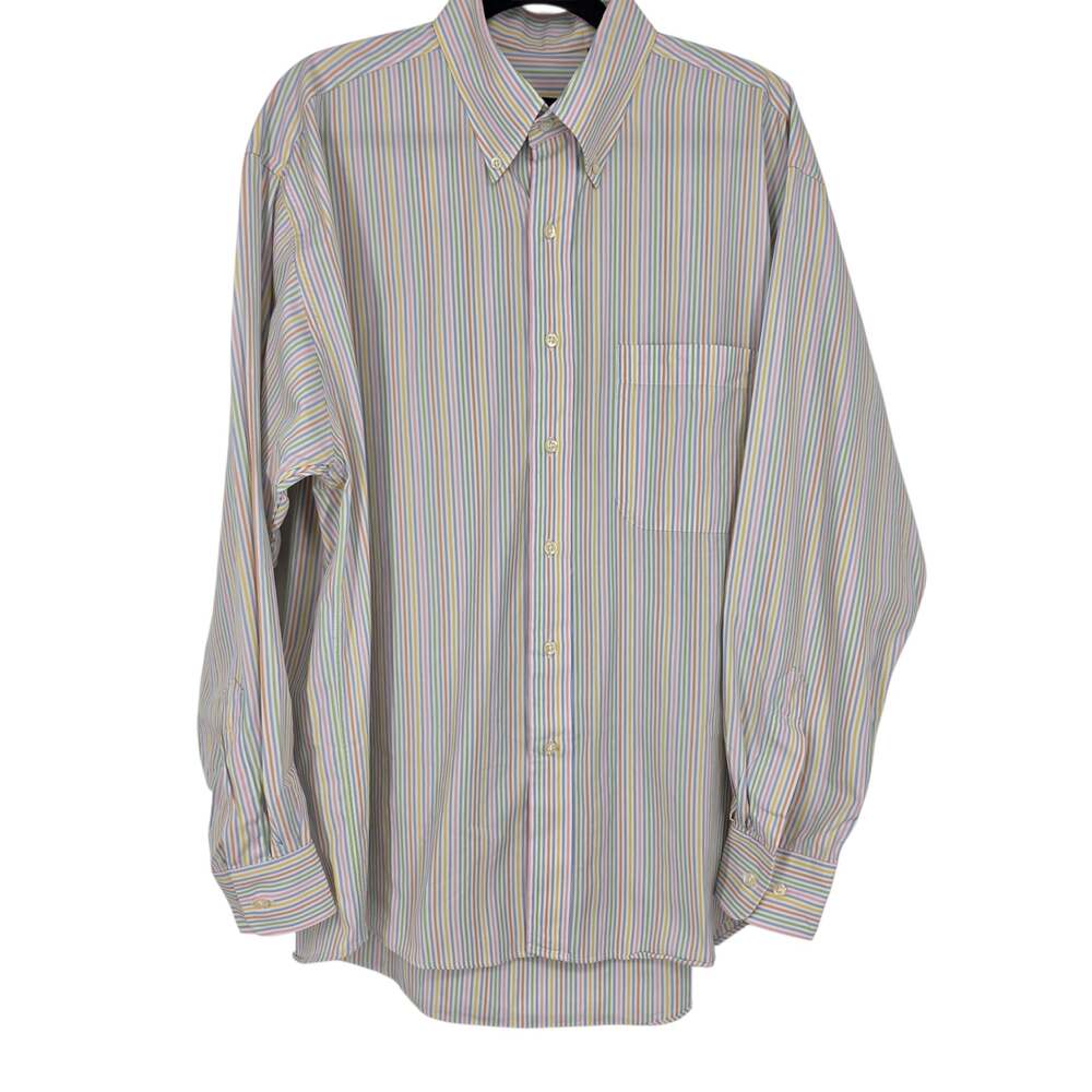 Vtg Burberry London White Pastel Stripe Long Sleeve Button Down Dress Shirt Sz L